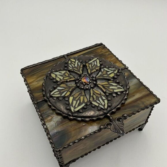 HANDCRAFTED Stained Glass Jewelry Box Keepsake Box - Picture 2 of 6